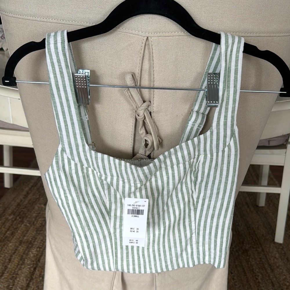 Abercrombie & Fitch Olive and White Striped Top